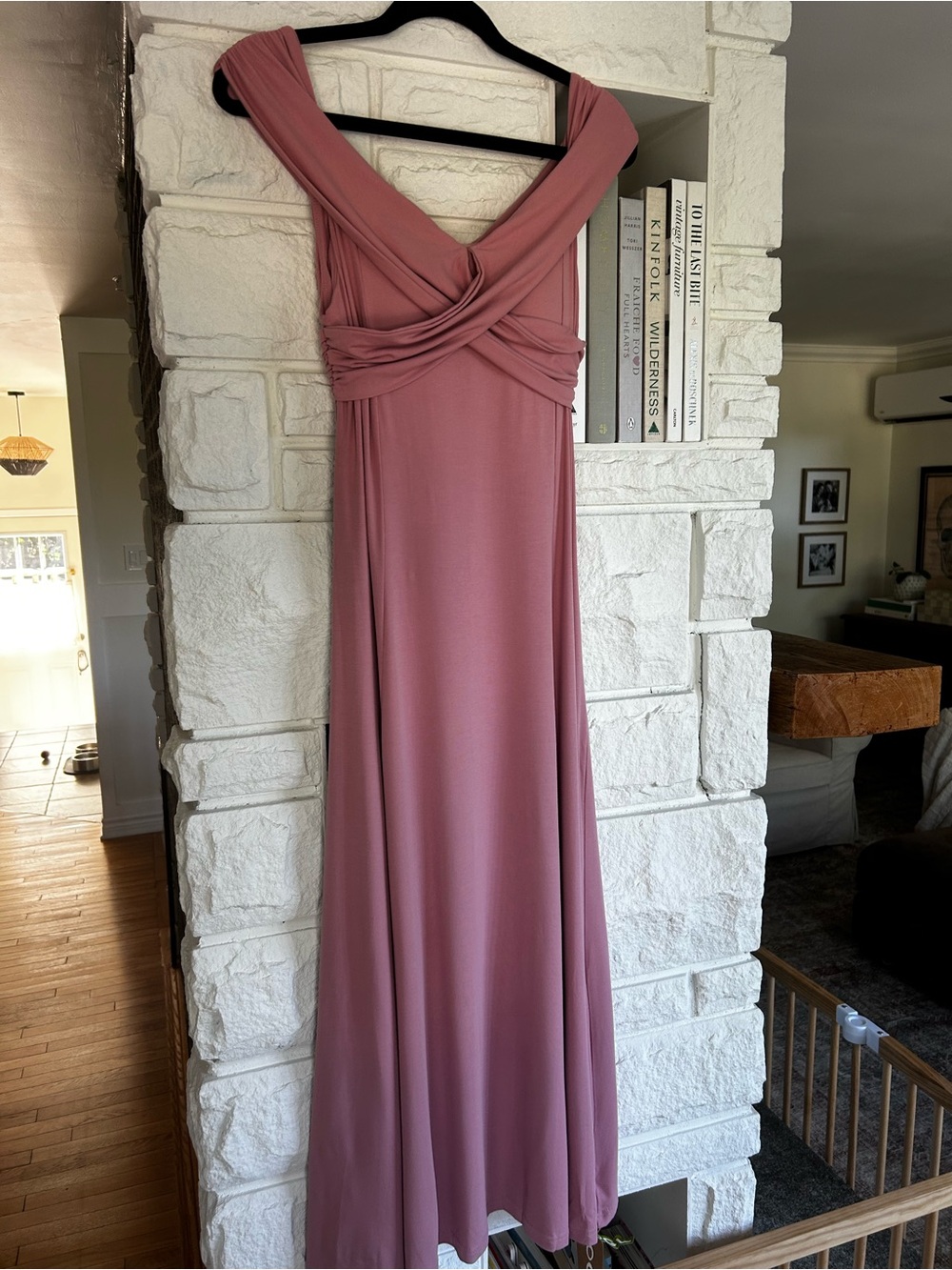 OGL NWT Flowy Criss-Cross Off Shoulder Midi Brami Dress Size Large Rose Mauve - Picture 6 of 16